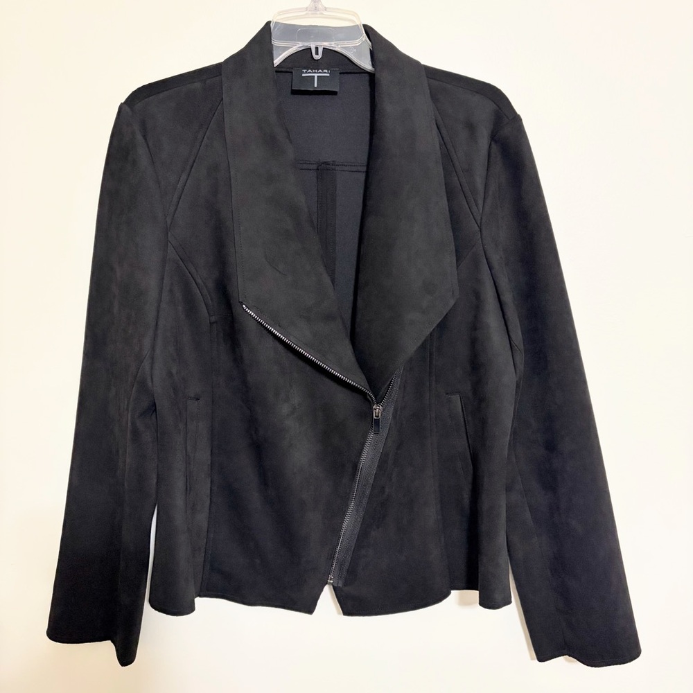 EUC Tahari Women's Black Vegan Suede Jacket Size XL